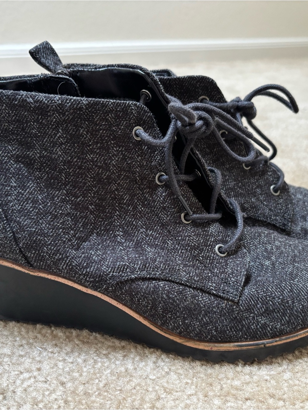 Abella Black Tweed Lace-Up Wedge Ankle Boots